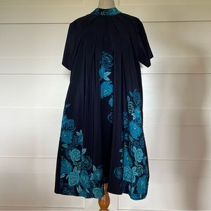 vintage | navy blue floral midi dress